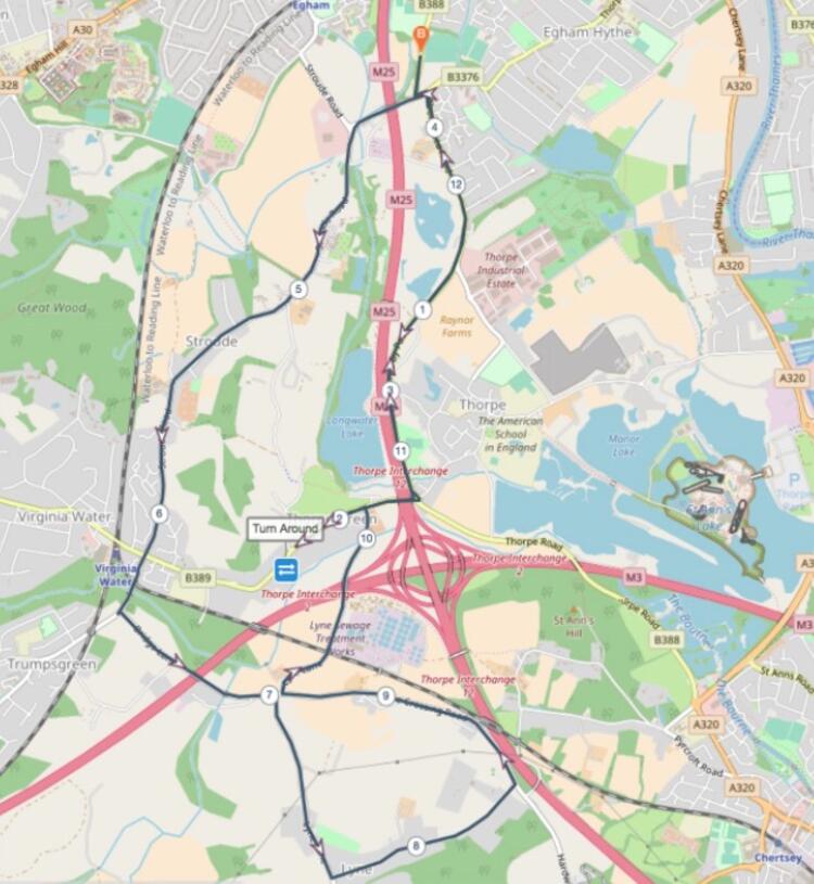 Thorpe and Egham Half Marathon Race Route Map